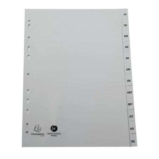 Picture of A4 RECYCLED PLASTIC DIVIDERS GREY JAN -DEC X12